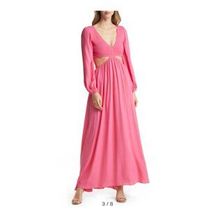 VICI Smocked Cutout Long Sleeve Maxi Dress In Hot Pink Size Small